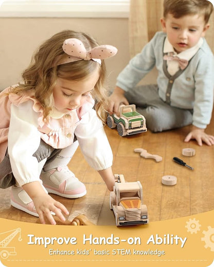 SainSmart Jr. Woodworking Building Kit, 4-in-1 Kids STEM Projects Set, DIY Wood Crafts Assembly Toys with Different Combinations for Boys and Girls