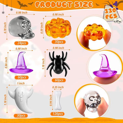 330 Pcs Halloween Vase Filler, Mini Acrylic Pumpkin Ghost Skull Spider Witch Hats Gems for Centerpieces Table Decorations, Halloween Sensory Bin Filler Decor for DIY Crafts