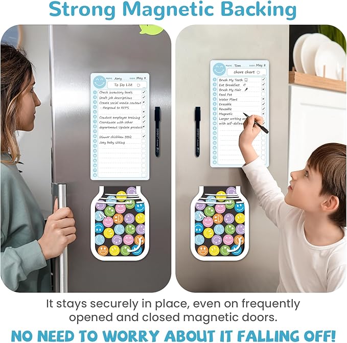 JJPRO Magnetic Reward Jar for Kids with Daily Checklist- 10" x5.5“ Home Chore Chart for Fridge,Daily to Do List Board for Toddlers,Magnetic Reward Jar Positive Behavior Training -Blue
