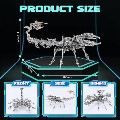 3D Metal Scorpion Puzzle - Laser-Cut DIY Challenge, Lifelike Collectible Decor for Adults & Teens, for Puzzle Enthusiasts & Nature Lovers(Steel Color)
