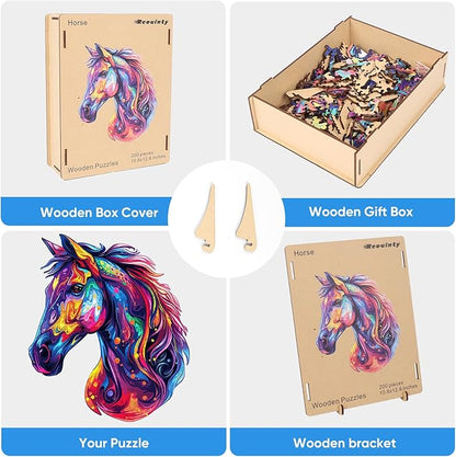 Puzzles for Adults 1000 Piece, Horse Liberty Cool Puzzles Wooden Jigsaw 22 * 25.6 in, Unique Shape Animal Adult, Irregular Wood Best Gift for Adults and Kids Family Game