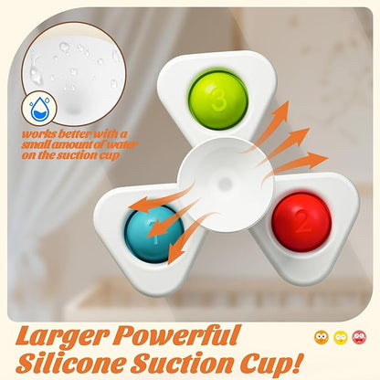 SpringFlower Suction Cup Spinner Toys, Baby Bath Toys 6-12 Months, Bath & Travel Toy for Toddlers, Birthday Baby Sensory Toy for 1 2 3 Year Old Toddler