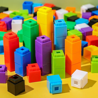 Jenaai 100 Pcs Linking Cubes Plastic Math Cubes Manipulative Counting Blocks STEM Snap Blocks Connecting and Counting for Early Math and Construction, Homeschool Preschool Supplies(Classic)