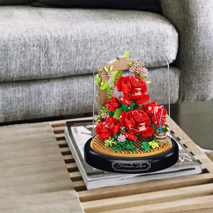 Artificial Flower Bouquet Building Set for Adult,Mini Plant Bonsai Tree Friend Set for Girl,Botanical Collection Gift for Kids,Office Home Decor Building Block,Birthday Gift for Women(Roses)