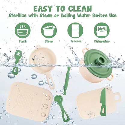 TYRY.HU Play Kitchen Accessories, 11Pcs BPA Free Silicone Pretend Play Food Sets,Play Kitchen Set,Play Kitchen Cooking Utensils Pots & Pans,Pretend Role Play Cooking Toys Gifts for Toddlers 1-3,Green