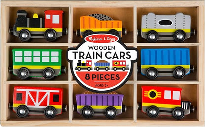 Melissa & Doug Wooden Magnetic Train Cars - 8 Piece Educational and Skill-Building Wooden Toy for Boys and Girls