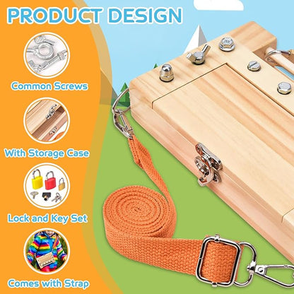Montessori Screwdriver Board -Lock and Key Toy Set for Kids, Storage Wooden Tools Preschool Toys for 3 4 5 +Year Old, Fine Motor Skills Toys