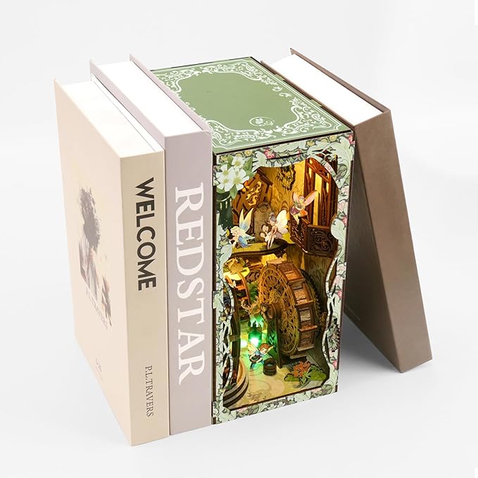 Book Nook Kit - DIY Miniature Dolls House Kit with Furniture and LED Light, 3D Puzzle Wooden Art Bookends, Model Kits for for Adults and Teens (Secret Forest)