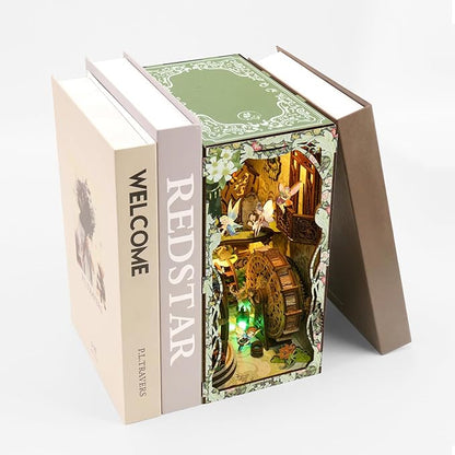 Book Nook Kit - DIY Miniature Dolls House Kit with Furniture and LED Light, 3D Puzzle Wooden Art Bookends, Model Kits for for Adults and Teens (Secret Forest)