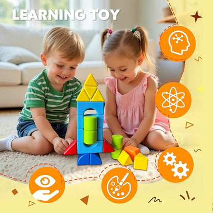 Multi-Shape Magnetic Blocks, Large Stacking & Building Blocks Set, Preschool Educational Sensory Magnet Toys for Kids Ages 3-5 Year Old Boys & Girls Toddlers(20pcs)