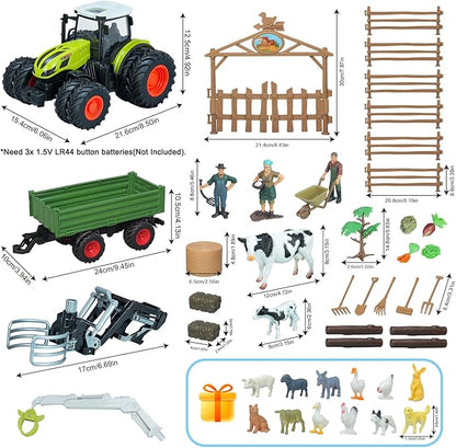 46Pcs Farm Toys, Tractor Toy w/Lights & Sound, Animals Toys for 3 4 5 6 7 8+ Year Old Toddler Girls Boys Kid, Figures Farmer Vehicle Truck Fence Playset Educational Learning Toys