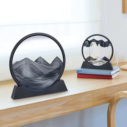 Moving Sand Art Picture - 3D Quicksand Painting Decor - Round Glass 3D Deep Sea Sandscape - Relaxing Home Decoration Desk Toys for Home Office Desk Mantle Bookshelf- (Black, 12 in)