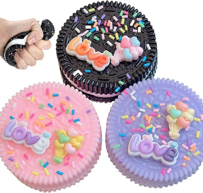 Sticky Cookie Squishies Fidget Toys Adults, Squeeze Toys for Autism, Stress Balls for Adults Fidgets Birthday Gifts(3 Pack Pink Black Purple)