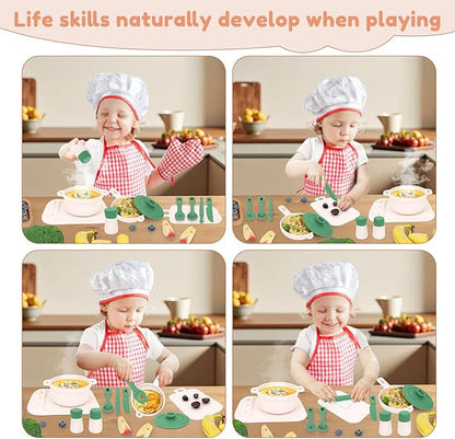 TYRY.HU Play Kitchen Accessories, 11Pcs BPA Free Silicone Pretend Play Food Sets,Play Kitchen Set,Play Kitchen Cooking Utensils Pots & Pans,Pretend Role Play Cooking Toys Gifts for Toddlers 1-3,Green