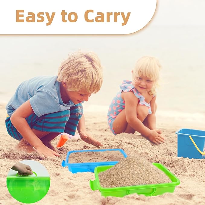 3 Pcs Plastic Sensory Bins-Portable Sandbox Container with Handle & Clear Lid-Stackable Play Tray for Kids Storage Sand,Toys & Crafts-Organizing Container for Home,Office and More(Green+Blue+Pink)