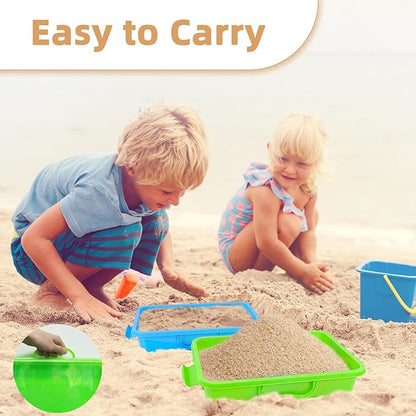3 Pcs Plastic Sensory Bins-Portable Sandbox Container with Handle & Clear Lid-Stackable Play Tray for Kids Storage Sand,Toys & Crafts-Organizing Container for Home,Office and More(Green+Blue+Pink)