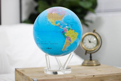MOVA Globe – Blue Political Map 4.5” | Rotating World Globe Powered by Light | Educational Home Decor, No Batteries or Wires Needed