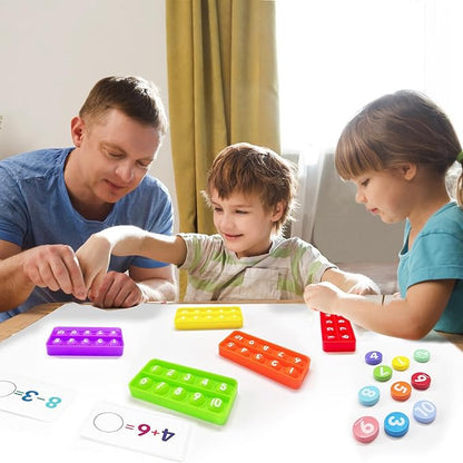 Math Flash Cards + Popper Fidget Board, Addition & Subtraction Times Table Chart, Counting Number Math Manipulatives Game, Educational Toy for Kindergarten Classroom Kids 1st 2nd 3rd