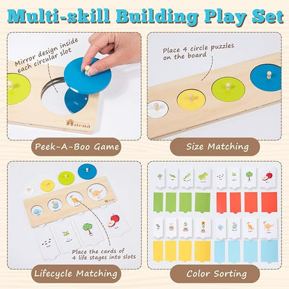 Adena Montessori First Jumbo Knob Dinosaur Wooden Shape Puzzles for Toddlers 1-3,4 Pieces Montessori Dinosaur Shape Sorter 1 2 Year Old Girl Boy Birthday Gifts,Preschool Learning Toys for Baby Kids