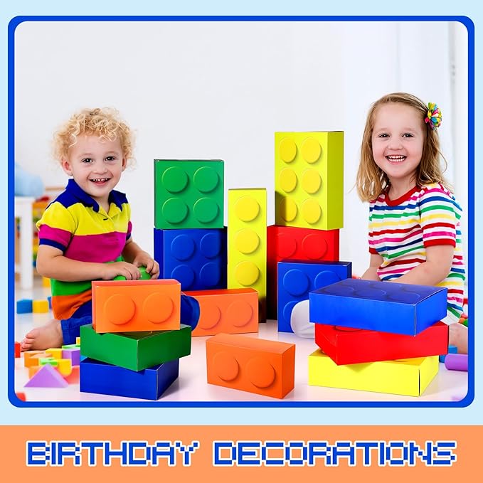 Zhanmai 7 Pcs Paper Building Blocks Boxes in 4 Size Mystery Party Stacking Props Brick Treat Gift Case for Birthday Game Favors Decorations Boys Girls