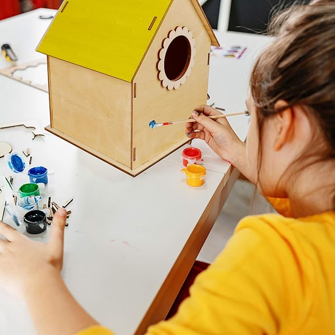 Glintoper Art Craft Wood Toys for Kids, 4 Pack DIY Bird House Kit Painting Puzzle DIY Wooden Assembly, Build and Paint Birdhouse, Include Paints & Brushes, Wooden Arts for Girls Boys Toddlers