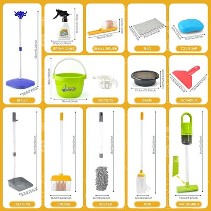 Toddler Cleaning Set, Kids Cleaning Toy Set with 2 in 1 Kids Vacuum That Really Works, Mop, Broom, 14Pcs Pretend Play Home Cleaning Playset for Toddler Ages 3+, Birthday Gift for Girls Boys (Blue)