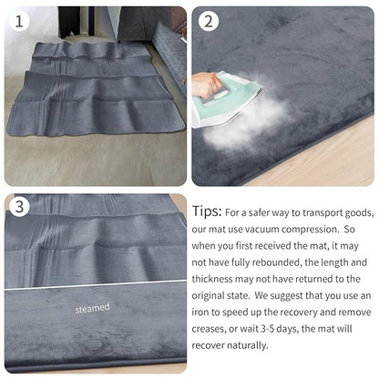 Baby Play Mat for Floor,1.3" Thick Elasti-Foam 50"×74" Playpen Mat for Tummy Time,Water Repellent Soft Coral Velvet for Toddler,Infant,Kids,Non-Slip Backing Safe for Crawling(Dark Grey)