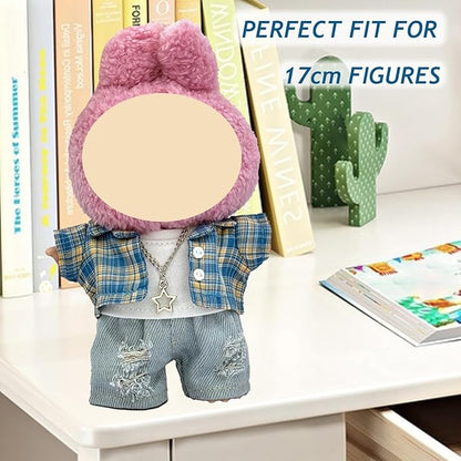 17cm Doll Clothes, Overall Outfits Set for 17cm Doll, 4 Piece Set Necklace Clothing, Stylish Adorable Dolls Clothes Accessories (No Doll)