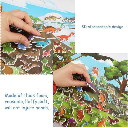 3D Dinosaurs Puffy Sticker Play Set Gifts Sticker Book Dinosaurs Window Gel Clings Decals Home Airplane Classroom Nursery Dinosaurs Party Supplies Decorations Removable 100 Reusable Puffy Stickers