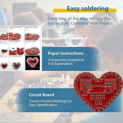 EIELE Soldering practice kit 7-colour heart-shaped LED running light Various changing modes automatic switching Soldering practice Suitable for school teaching and beginner learning Soldering required