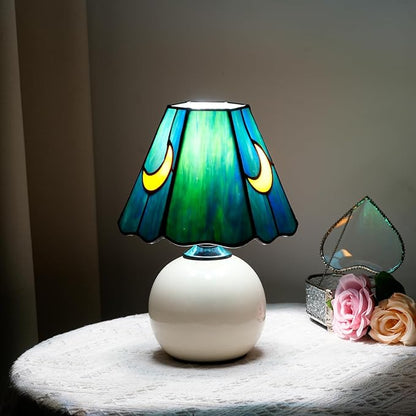 Mushroom Lamp-Small Bedside Table Lamp Tiffany Stained Glass, Nightstand Lamps for Bedroom, Living Room, Cafe, Bulb Included, Unique Aesthetic Home Decor(Sea Blue)