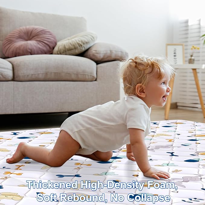 Premium Foam Baby Play Mat 47" X 47", Thicken One-Piece Crawling Mat, Non-Slip Cushioned Baby Playmats for Infants, Babies, Toddlers - Machine Washable for Easy Care