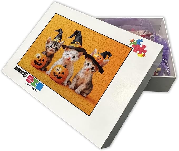 Kittens and Pumpkins - Adult Wizard Hat Halloween 120 Pieces Adult Puzzle - Challenging Family Activities