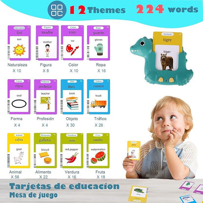Spanish and English Talking Flash Cards 224 Sight Words Learn Spanish for Kids,Audible Educational Interactive Autism Sensory Toys,Learning Montessori Tool Español/English Speech for Girls Boys Gifts