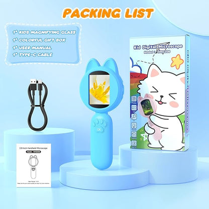 Magnifying Glass for Kids, 100X Handheld Microscope with 2" LCD Scrren, Kids Magnifer with 8 LED Lights, Christmas Birthday Gifts for Children