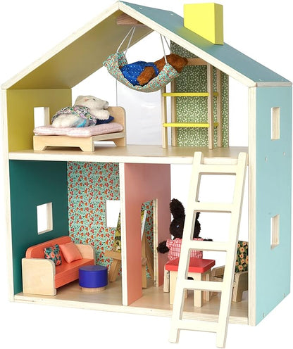 Manhattan Toy Little Nook 19-Piece Wooden Playhouse with Loft for Kids 3 + Year Old and Up
