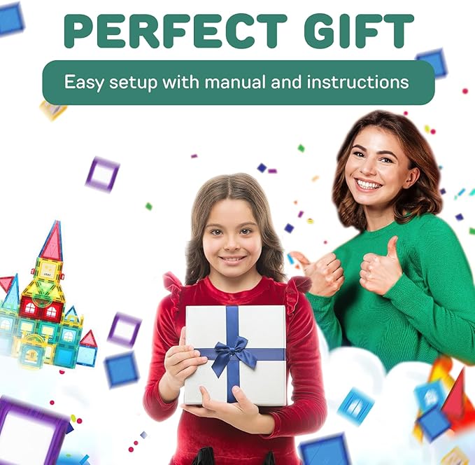 103 PCS Magnetic Tiles for Kids – STEM & Montessori Magnetic Building Blocks for Boys and Girls Ages 3 and Up - Durable & Safe Magnetic Toys Gift Set