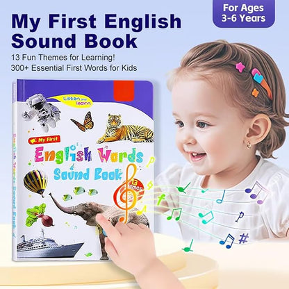 My First English Words Sound Book Toy, English Learning Talking Book for Kids 2 - 6 Years Old, Interactive Electronic Audio Toddler Books, 470+ Words, 21 Themes, Press to Learn Phonics (Two-Book Set)