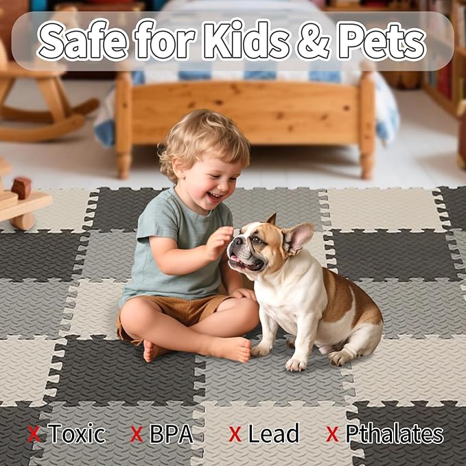 36 Tiles Foam Play Mat for Baby, 0.4 Inch Thick Foam Interlocking Floor Mats, Soft Non-Toxic Baby Playmat, Solid Colored Puzzle Play Mat Kids Floor Mats for Toddler(White/Black/Gray)