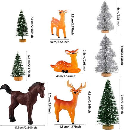 Skylety 18 Piece Wild Forest Animals Figures Toys Set Assorted Creatures Forest Diorama Realistic Plastic Woodland Animals Figurines Model Trees for Birthday Party Favors for Boys and Girls