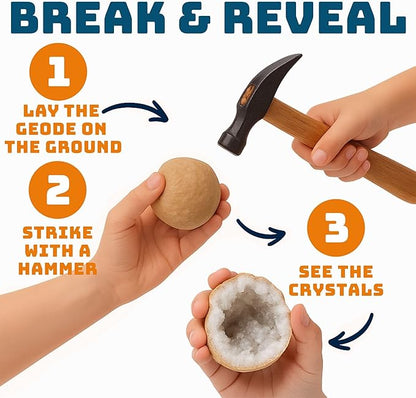 Break Your Own Jumbo Geodes Kit for Kids – 2 Giant Natural Crystal Geodes (4.5–6+ Inches) with Magnifying Glass & Learning Guide – STEM Science Rock Kit – Gift-Ready Educational Set