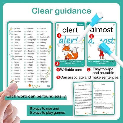 WJPC 275 Cards, 530PCS High Frequency Sight Words Flash Cards with Pictures, Sentences, for (Pre-Kindergarten, 1st, 2nd, 3rd 4th Grade, 4,5,6,7,8,9,10,11 Years Ages Kids Preschool, Homeschool