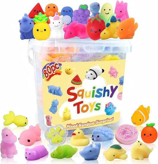 80PCS Party Favors for Kids 4-8 8-12 Kawaii Mochi Squishies Fufu Squishy Slow Rising Sensory Fidget Toys Bulk for Classroom Prizes Set Valentine Goodie Bags Halloween Buckets Easter Eggs Cheap