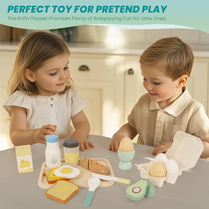 Wooden Play Food Sets for Kids Kitchen, Food Toys for Toddlers 3+ Year Old, Pretend Food Play Kitchen Accessories, Cutting Food Gift for Boys Girls