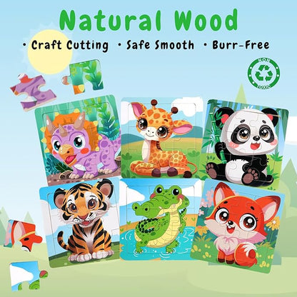 8 Pack Jigsaw Puzzles for Toddlers 1-2 3-6, 9 Piece Animal Wooden Puzzles for Toddlers, Children Learning Educational Puzzles Toys for Boys Girls (Style 2)