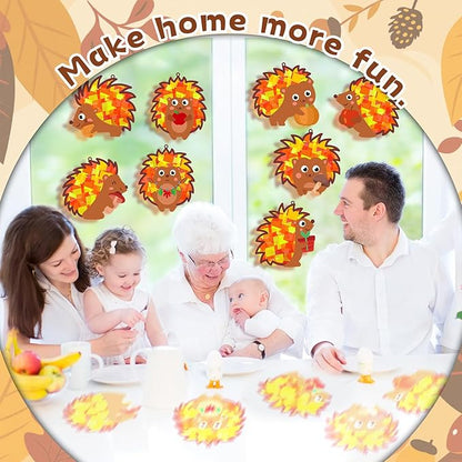 QOUBAI 32 Sets Hedgehog Suncatchers Craft Kit DIY Window Stained Glass Effect Thanksgiving Hedgehog Paper Crafts Home School Classroom Decoration Kid Birthday Gift Creative Art Project Activity Game