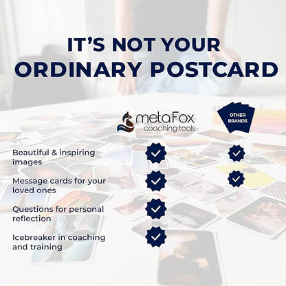 metaFox - 52 Inspirational Cards, Positive Affirmations Cards & Motivational Postcards, Picture Cards For Coaching & Therapy, Mindfulness Cards, Coaching Cards With Joyful Motives, Positive Psychology