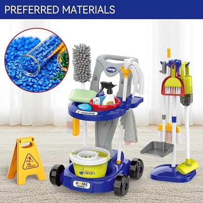 Toddler Cleaning Set，Kids Cleaning Toy Set，New 29-Piece Detachable Kids Cleaning Set for Toddlers - Pretend Play Educational Cleaning Carts (Blue)