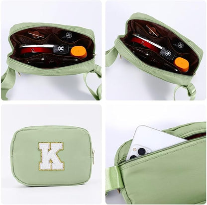 YOOLIFE Personalized Women's Cross Body Bag - Initial Belt Bag in Green, Fanny Pack Style for Travel & Gifts