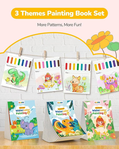 TECJOE 3 Pack Paint With Water Coloring Books for Toddlers, Watercolor Paint Set with 6 Brushes, Painting Activity for Kids Ages 4-8, Christmas Gift arts & Crafts Toy, Princess, Dinosaur & Forest